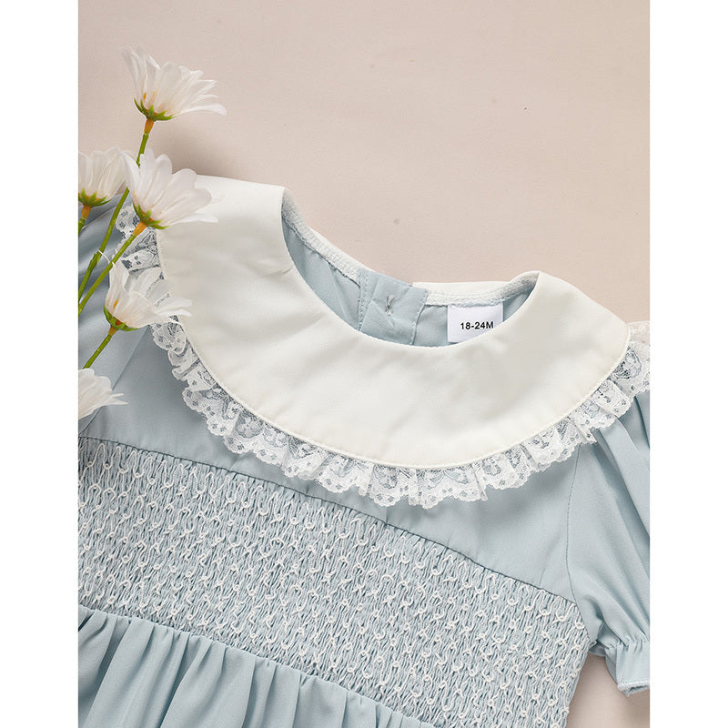 Toddler Girls’ Smocked Dress – Puff Sleeve Lace Princess Party Dress