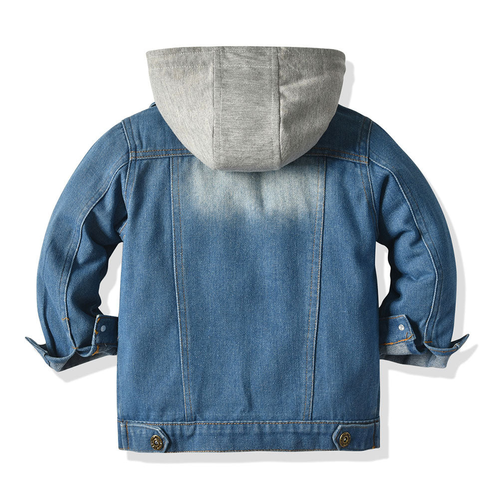 Children’s Two-Piece Denim Jacket & Hooded Casual Top – Fashionable Kids Outfit