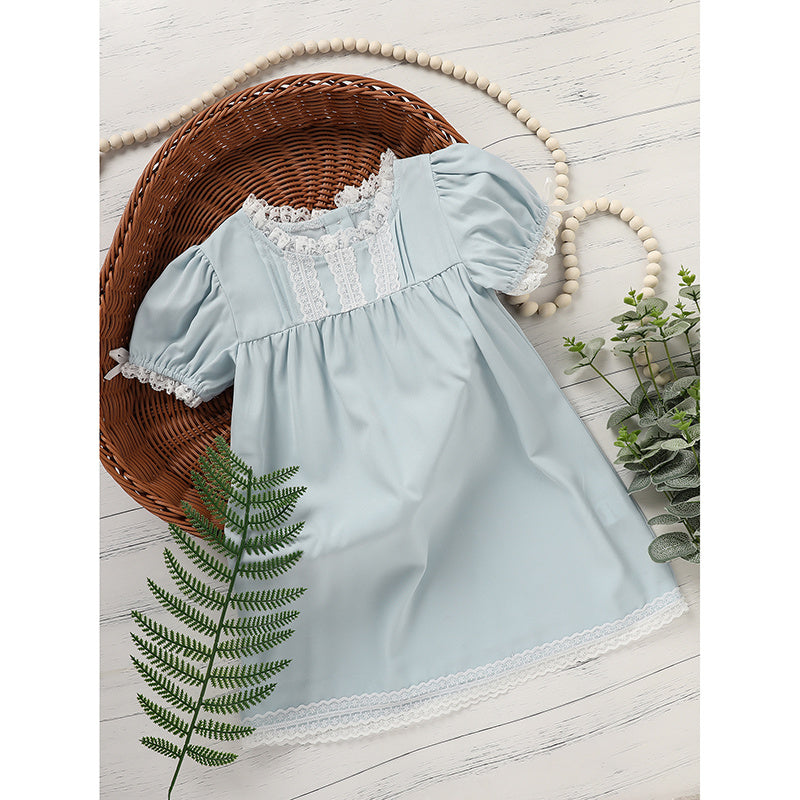 Toddler Girl Summer Princess Party Dress – Lace Puff Sleeve Outfit