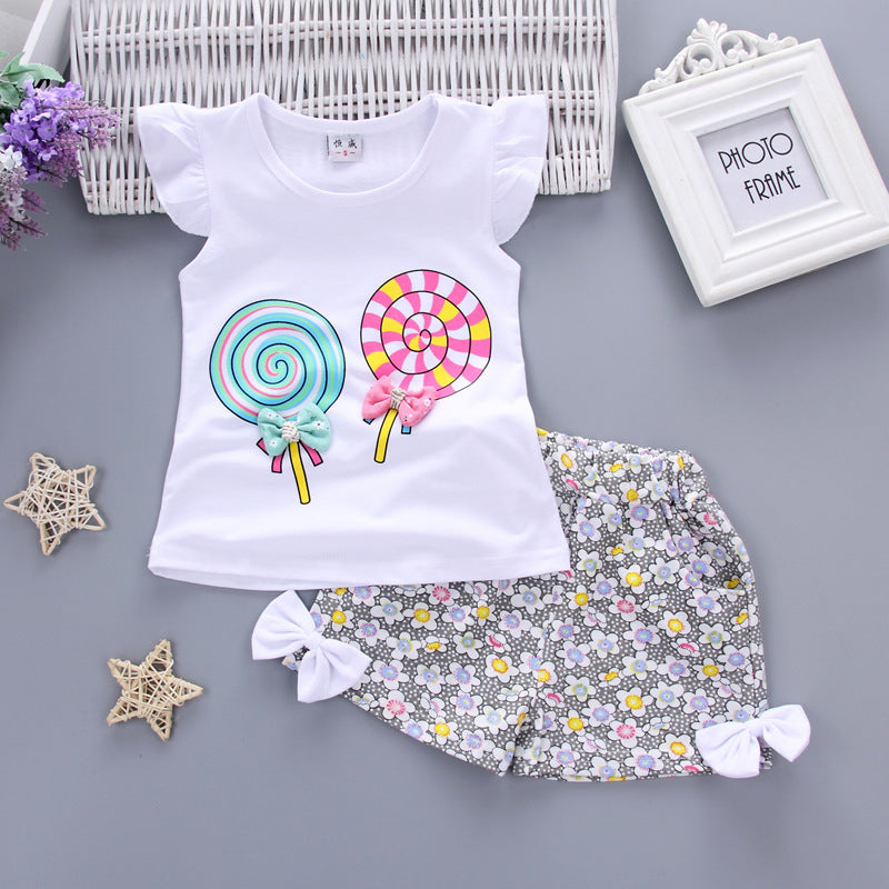 Girls Cartoon Two-Piece Outfit – Korean Style Cotton Children's Clothing Set