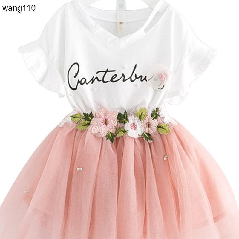 Summer Kids Girls Clothing Set – 2PCS T-Shirt & Hole Pants Outfit
