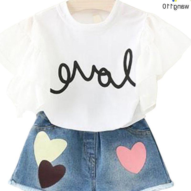 Summer Kids Girls Clothing Set – 2PCS T-Shirt & Hole Pants Outfit