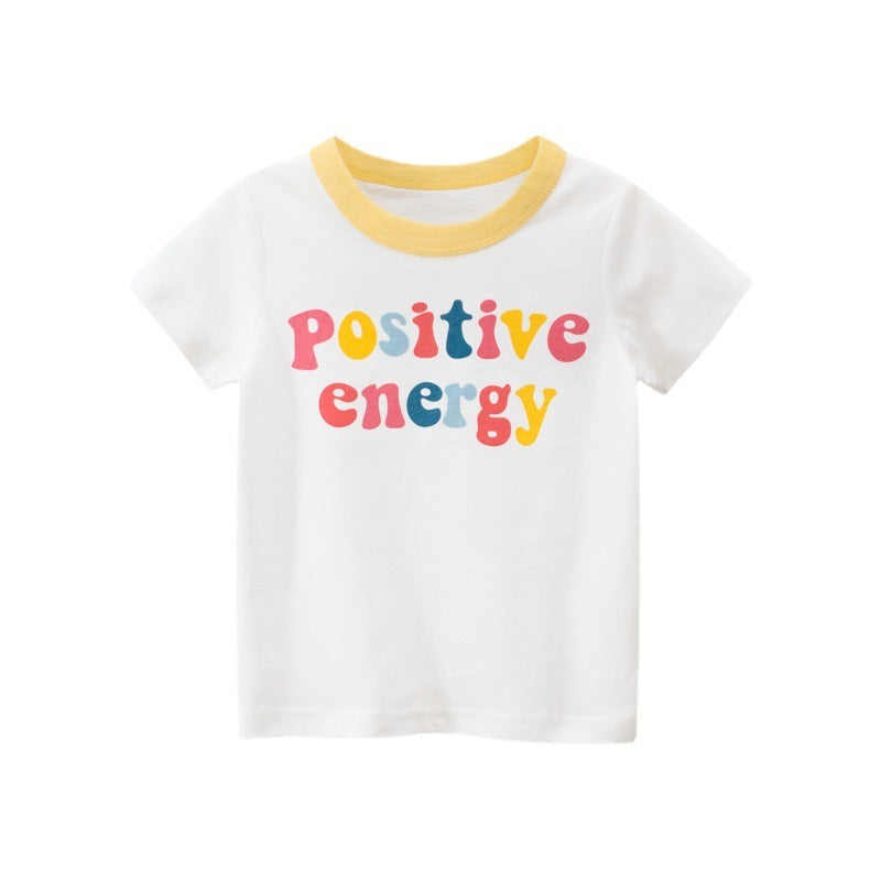 Girls Alphabet Print T-Shirt – Cute Cartoon Short-Sleeve Top