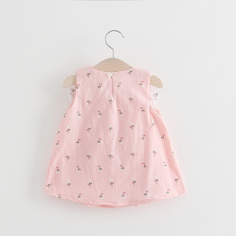 Girls Solid Color Bow Floral Print Halter Skirt – Cute Summer Outfit