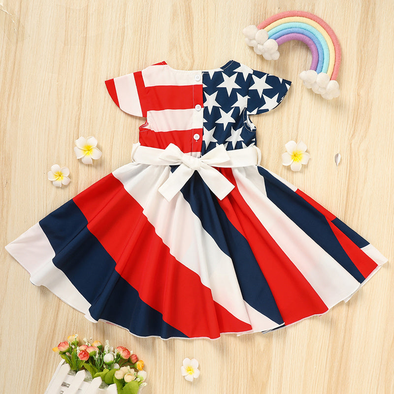 Toddler Girls 4th of July Dress – Red White & Blue Stars and Stripes Twirl Dress