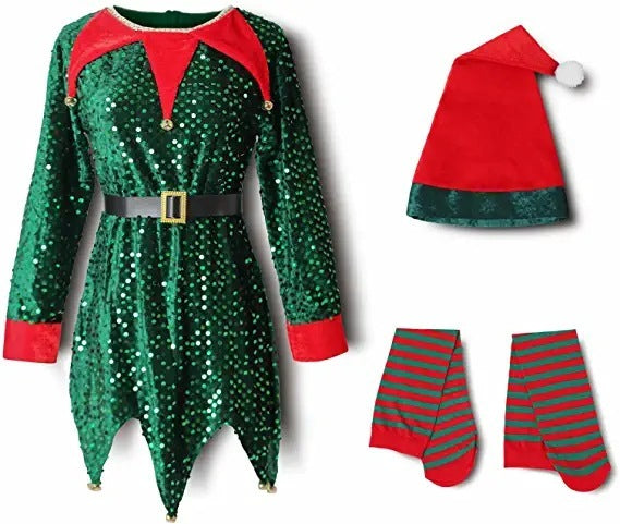 Christmas Kids Sequin Elf Costume – Cute Holiday Party Outfit for Boys & Girls