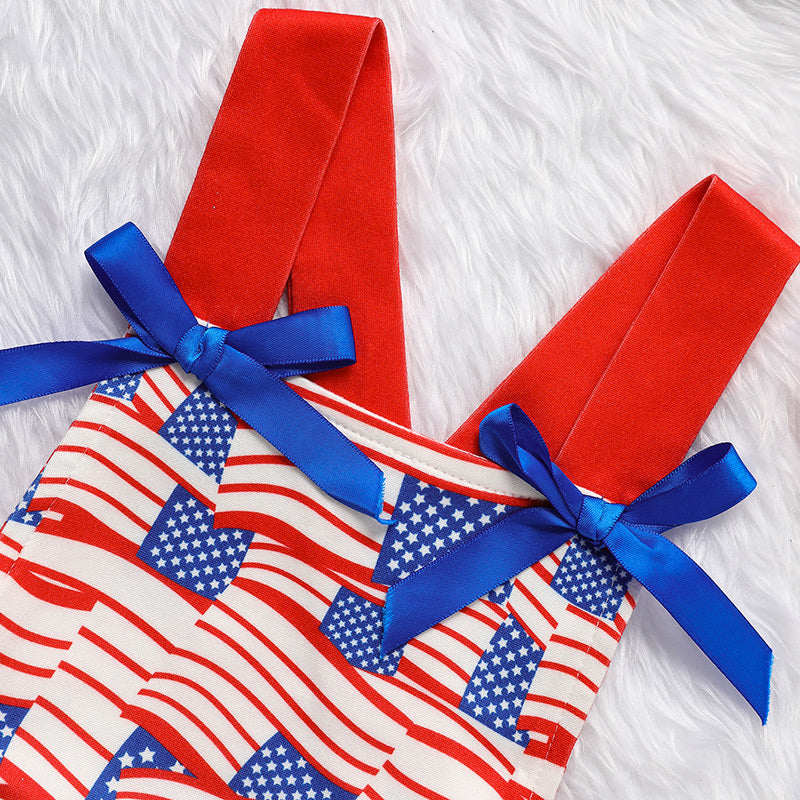 Baby Independence Day Bodysuit – Flag Pattern Sleeveless Bowknot Romper