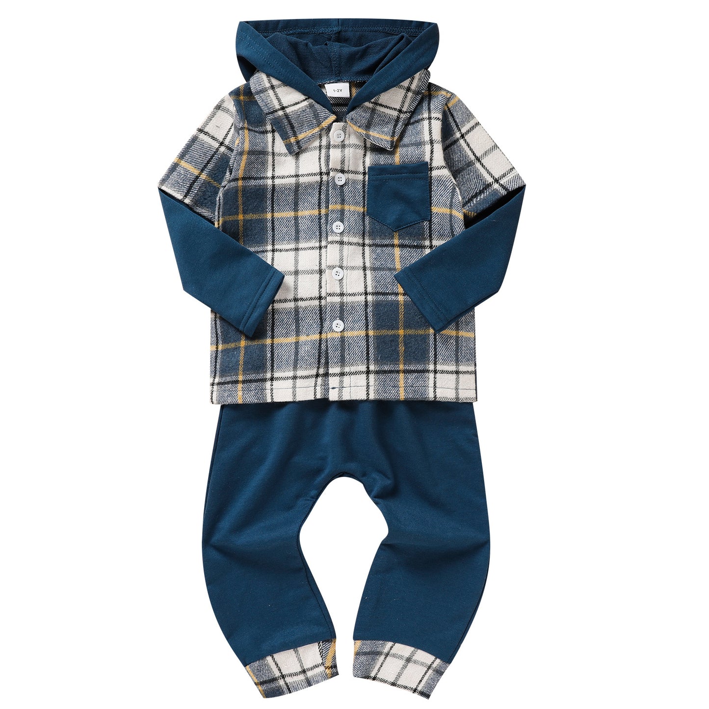 2-Piece Toddler Boy Outfit | Plaid Hoodie Sweatshirt & Pants Set