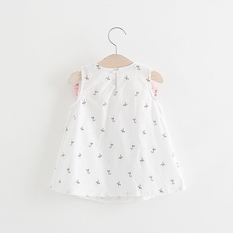 Girls Solid Color Bow Floral Print Halter Skirt – Cute Summer Outfit
