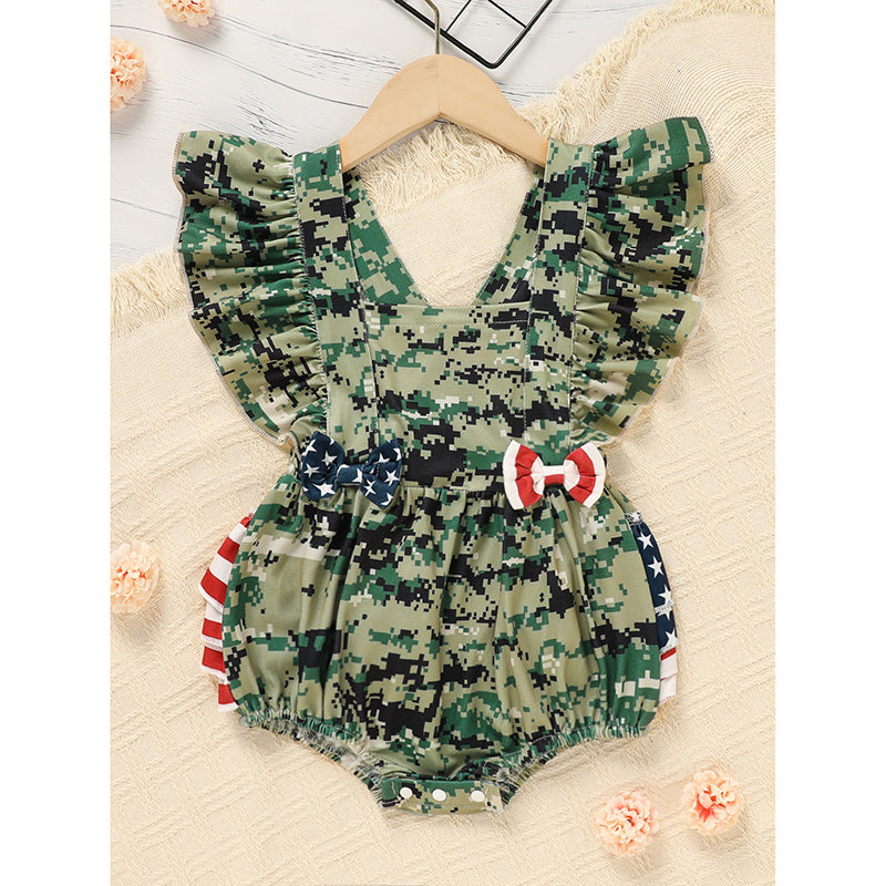 Baby Girl 4th of July Bodysuit – Camouflage Sleeveless Romper for Toddler & Infant