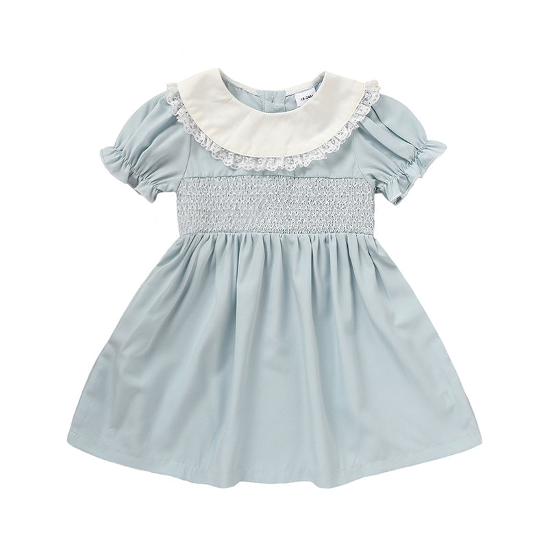 Toddler Girls’ Smocked Dress – Puff Sleeve Lace Princess Party Dress