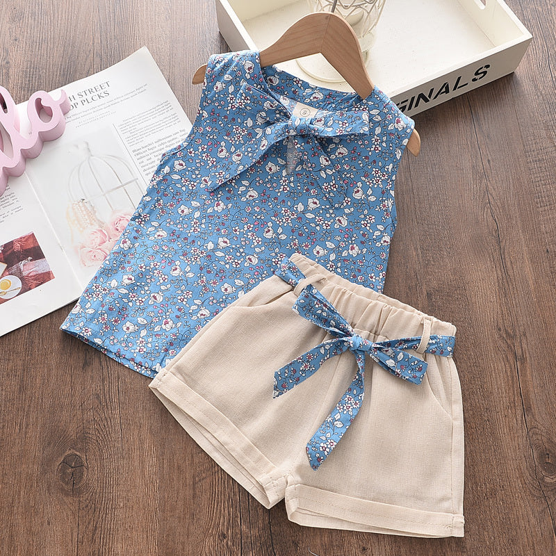 Chiffon Sling Two-Piece Outfit for Girls – Cute Summer Suit with Matching Hat