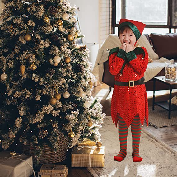 Christmas Kids Sequin Elf Costume – Cute Holiday Party Outfit for Boys & Girls