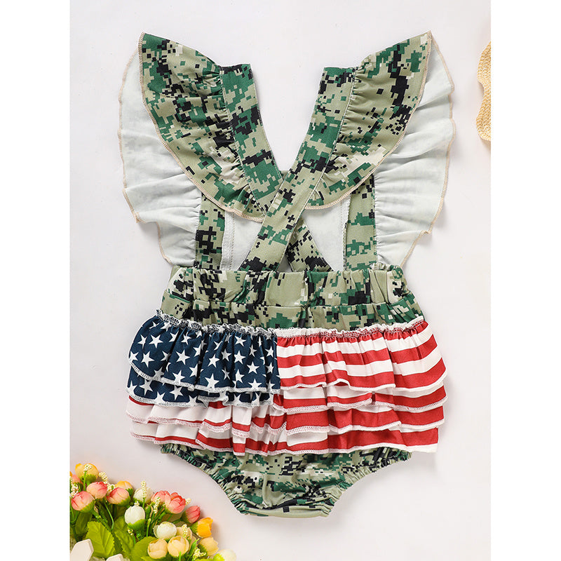 Baby Girl 4th of July Bodysuit – Camouflage Sleeveless Romper for Toddler & Infant