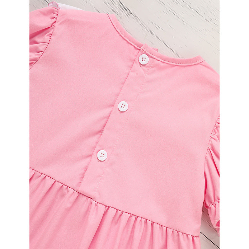Toddler Baby Girl Spring Tulip Smocked Dress – Short Sleeve Princess Dress with Embroidery