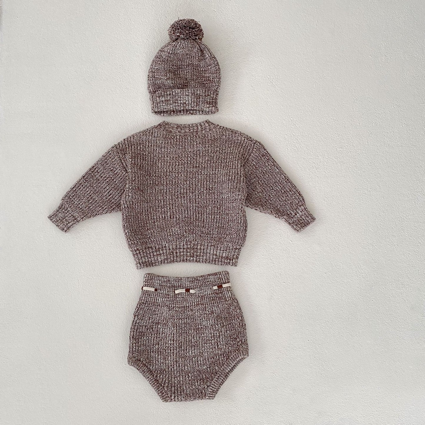 Baby Girl Winter Knitted Outfit – 3-Piece Pullover, Pants & Fur Pom Hat Set
