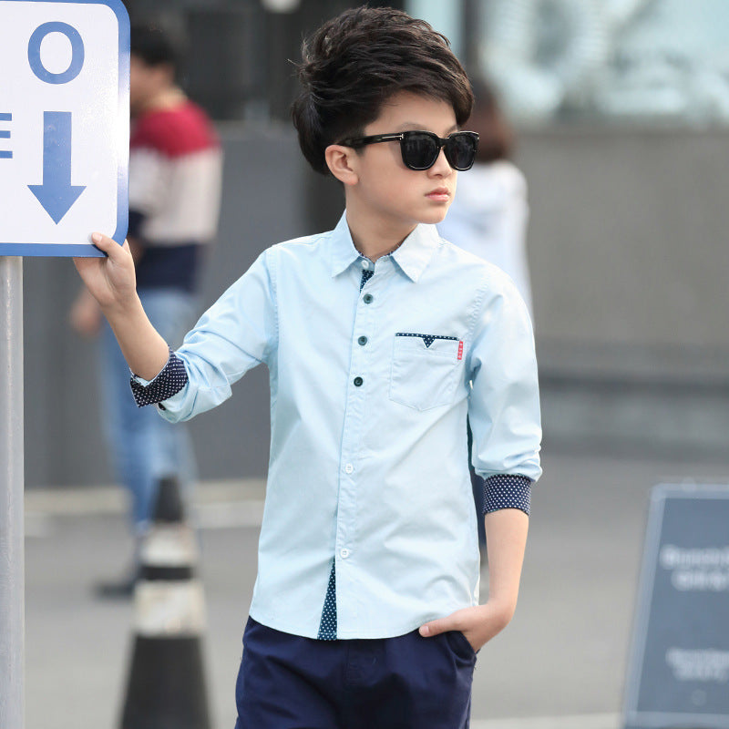Polka Dot Shirt for Kids – Trendy Lapel Top for Spring & Autumn