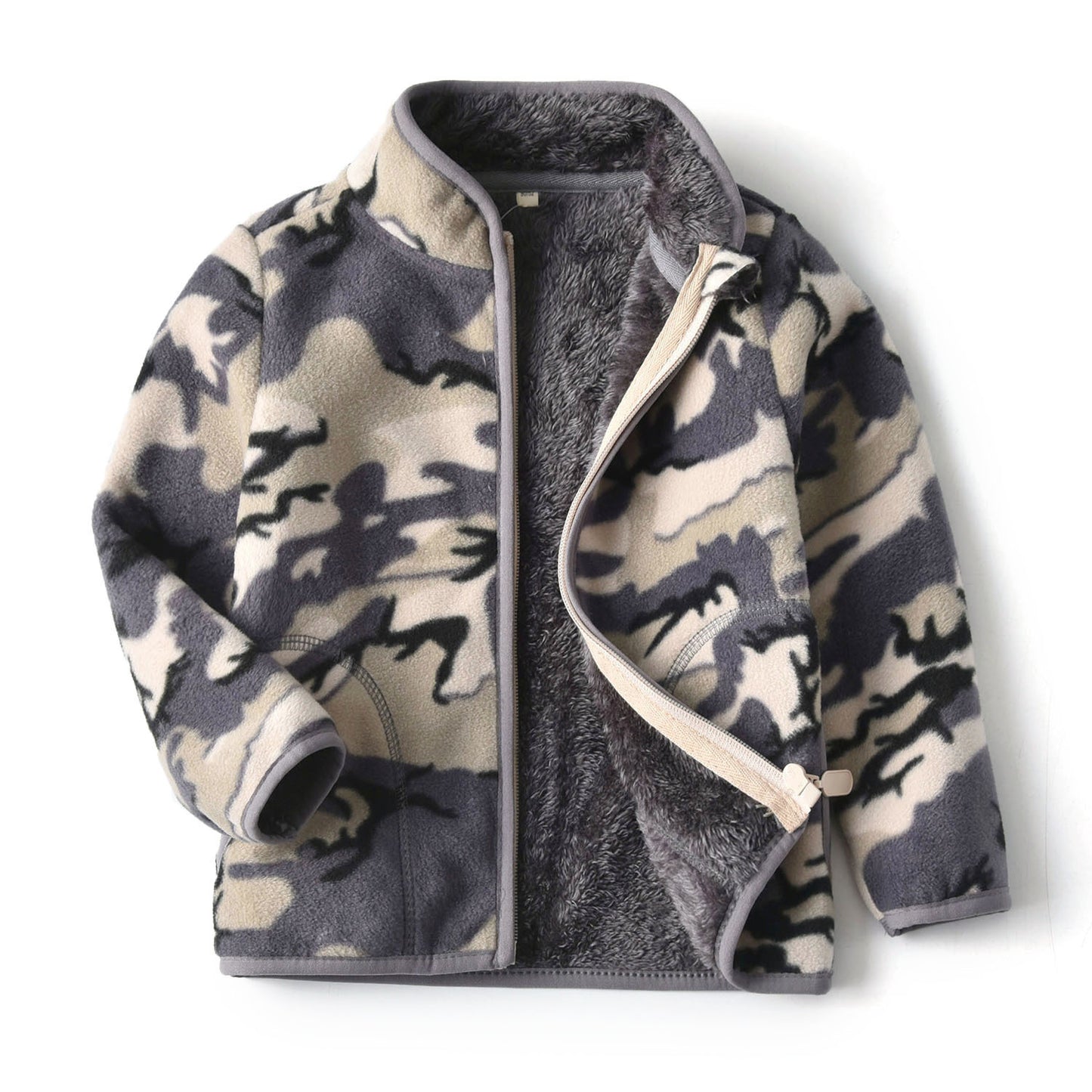 Kids’ Thick Fur Coat – Printed Winter Jacket with Zipper for Boys & Girls
