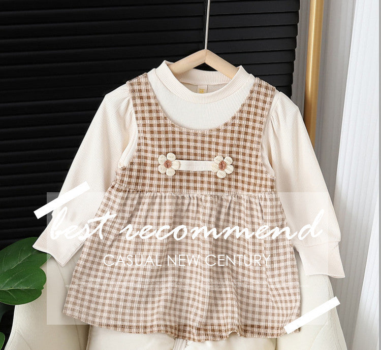 Baby Girl Dress Set – Long-Sleeve Round-Neck Outfit for Kids