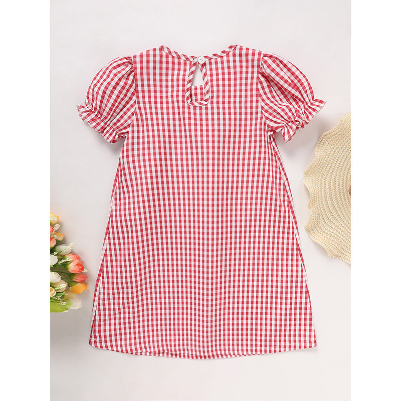 Girls Back to School Plaid Dress – Smocked Collar & Puff Sleeves