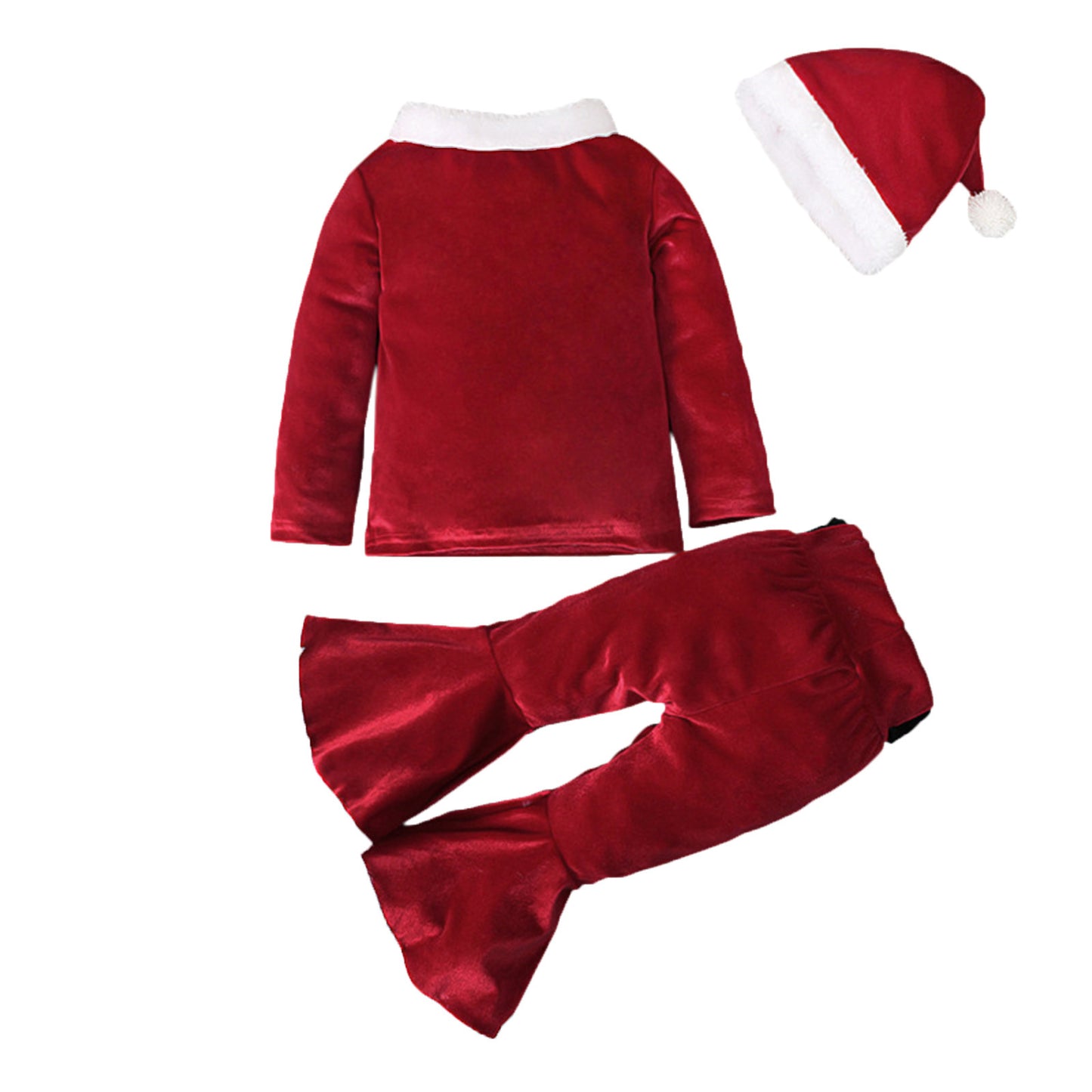 Kids Christmas Outfit – 3-Piece Winter Set with Shirt, Bell Bottoms & Hat