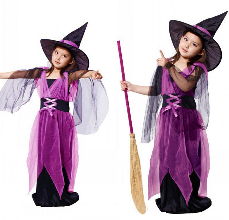 Girls Witch Costume – Kids Halloween Role Play Dress-Up Outfit