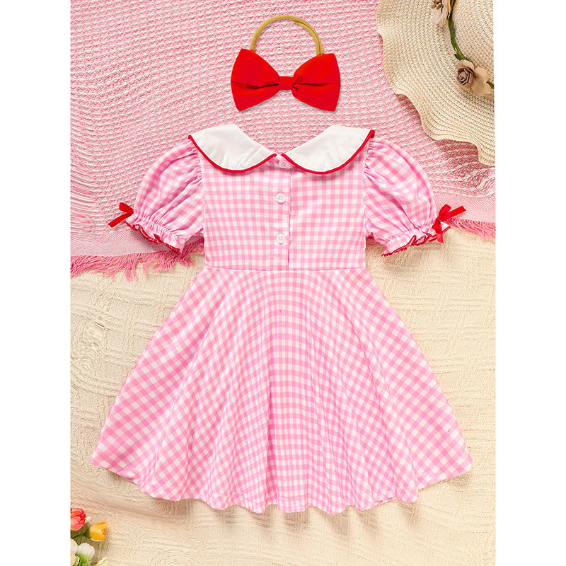Baby Toddler Girl Short Sleeve Heart Print Dress – Doll Collar with Headband
