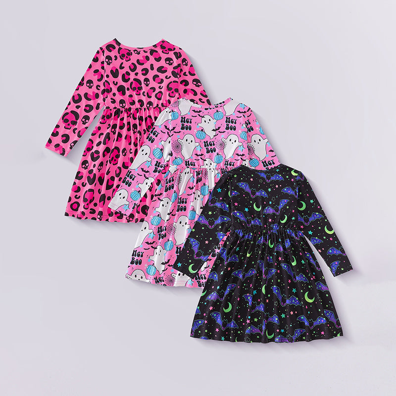 3-Piece Toddler Girl Halloween Dress Set | Skull, Ghost & Bat Print Costumes