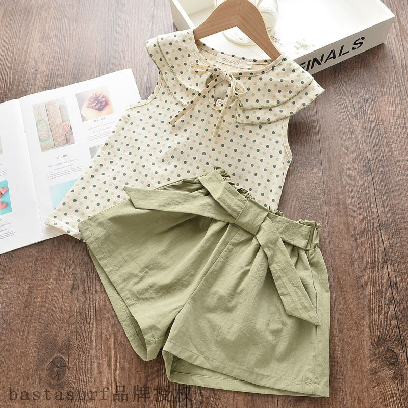 Chiffon Sling Two-Piece Outfit for Girls – Cute Summer Suit with Matching Hat