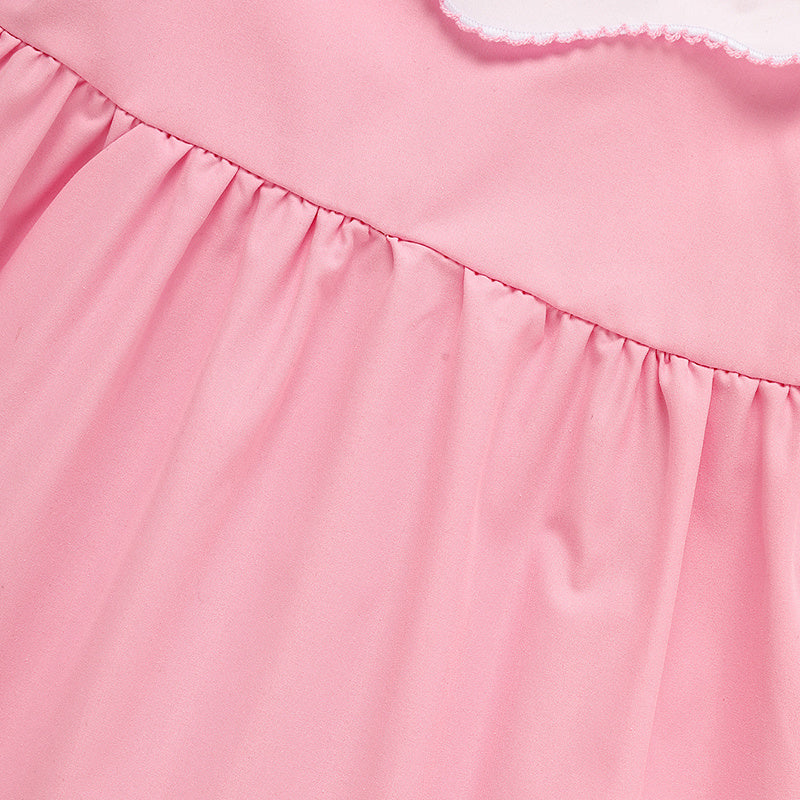 Toddler Baby Girl Spring Tulip Smocked Dress – Short Sleeve Princess Dress with Embroidery