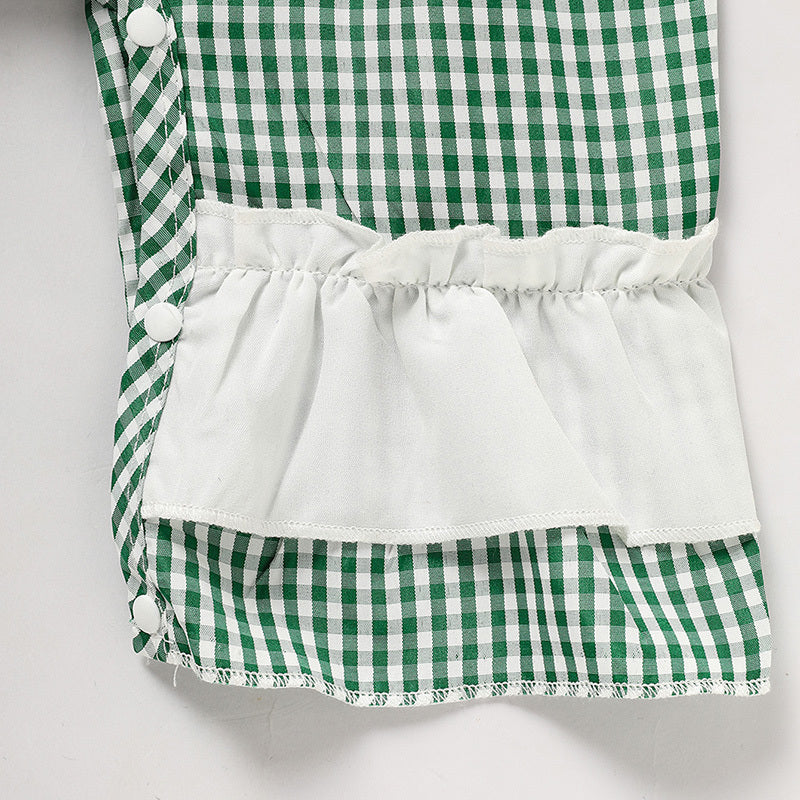 Newborn Baby Girl St. Patrick’s Day Bodysuit – Green Plaid Clover Print Long Sleeve