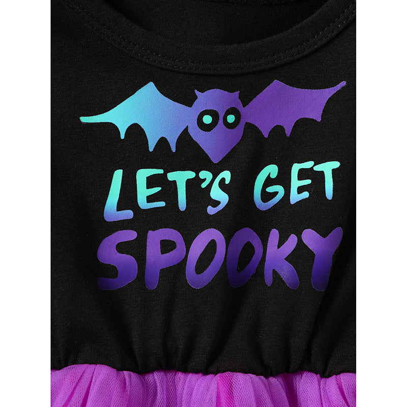 Little Girls 2PCS Halloween Outfit – Sleeveless Tulle Dress with Hooded Cloak Set