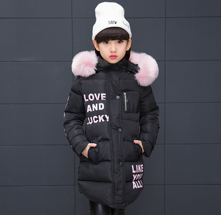Girls' Cotton-Padded Winter Jacket – Warm Hooded Coat for Cold Weather