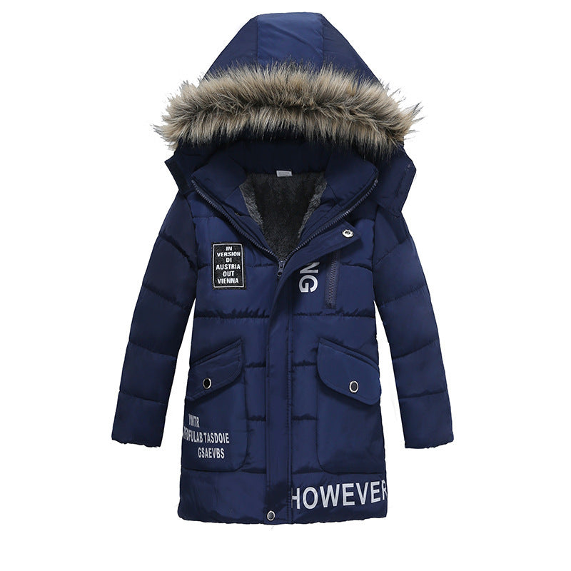 Boys Large Fur Collar Padded Warm Cotton Jacket – Winter Coat
