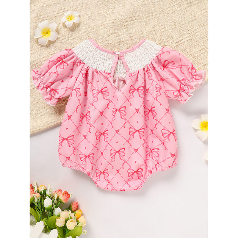 Baby Girl Bowknot Romper – “Daddy’s Girl” Letter Print Bubble Sleeve Jumpsuit