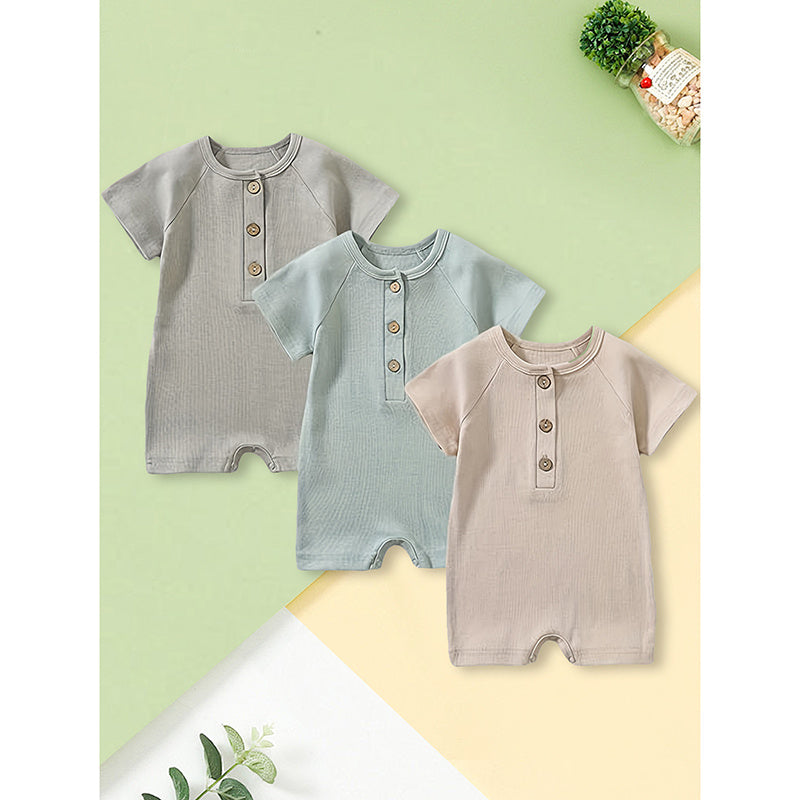 3-Pack Baby Boys Romper Set | Long Sleeve Ribbed Button Jumpsuits