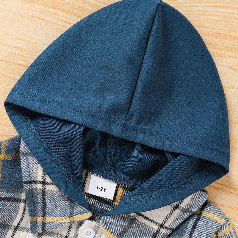 2-Piece Toddler Boy Outfit | Plaid Hoodie Sweatshirt & Pants Set