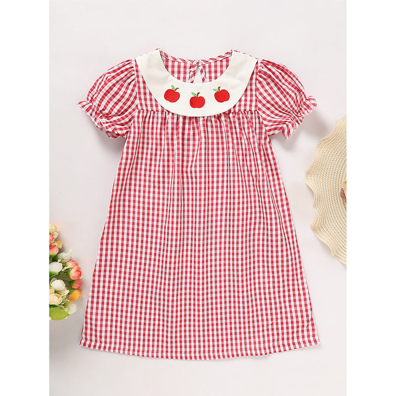 Girls Back to School Plaid Dress – Smocked Collar & Puff Sleeves