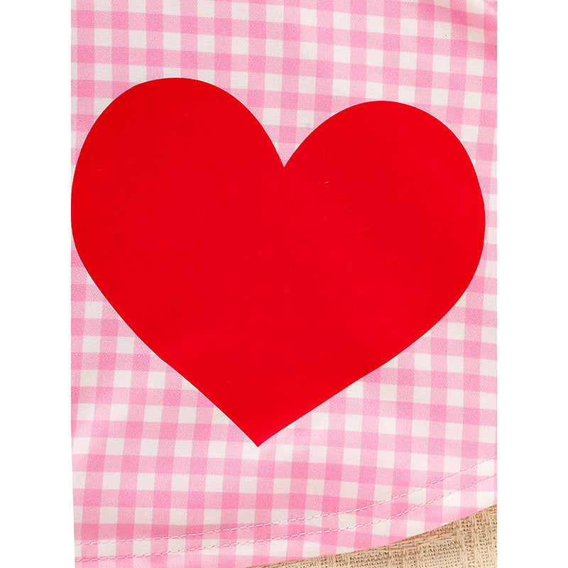 Baby Toddler Girl Short Sleeve Heart Print Dress – Doll Collar with Headband