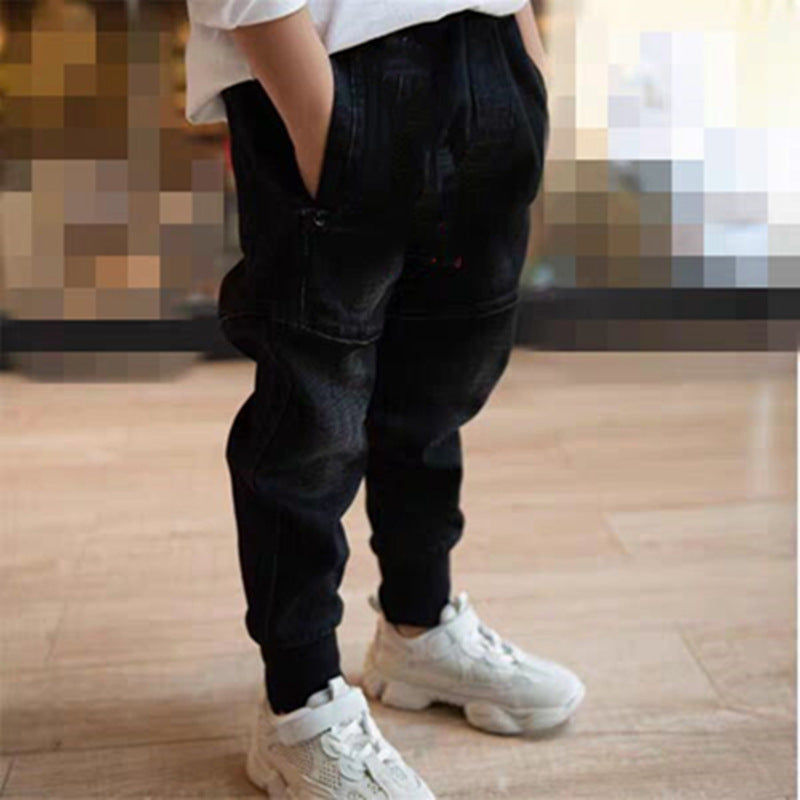 Kids Black Jeans – Boys’ Single-Layer Pants for Spring & Autumn