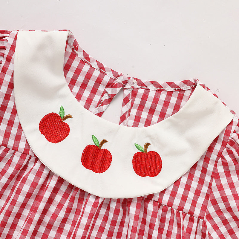 Girls Back to School Plaid Dress – Smocked Collar & Puff Sleeves