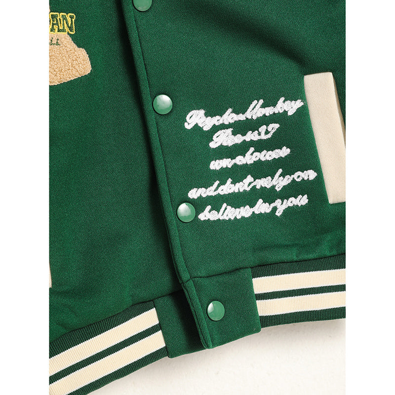 Toddler Kids Boys Girls Letter Embroidered Jacket – Baseball Collar Casual Coat