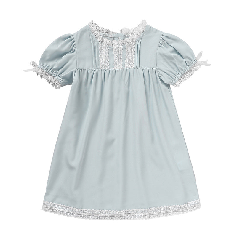 Toddler Girl Summer Princess Party Dress – Lace Puff Sleeve Outfit