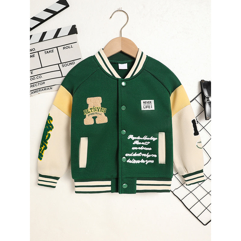 Toddler Kids Boys Girls Letter Embroidered Jacket – Baseball Collar Casual Coat