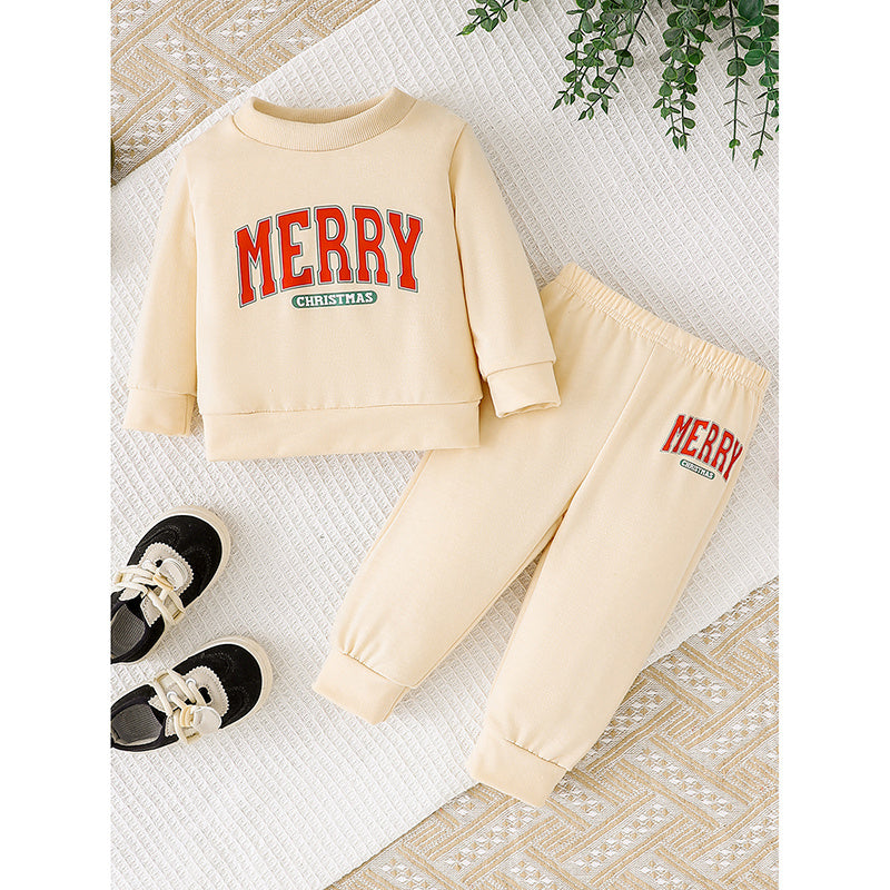 Baby Girls 2PCS Christmas Outfit – Merry Christmas Sweatshirt & Pants Set