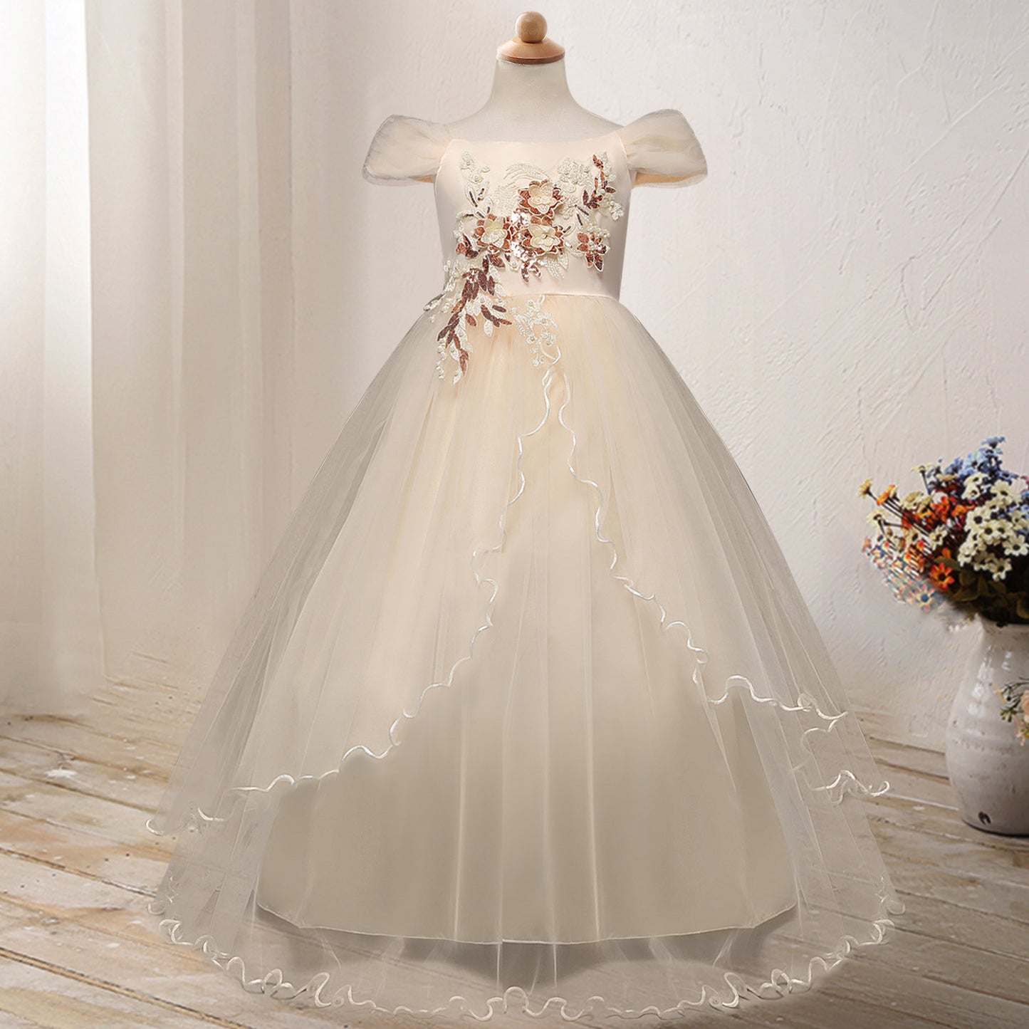 One-Shoulder Princess Flower Girl Dress – Elegant Costume for Parties & Weddings