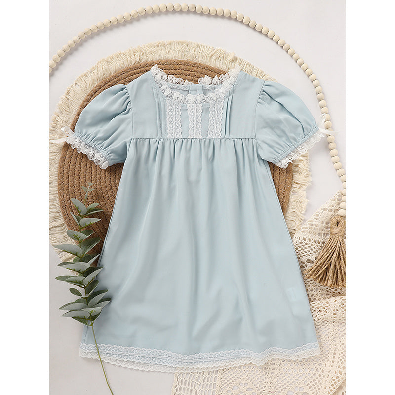 Toddler Girl Summer Princess Party Dress – Lace Puff Sleeve Outfit