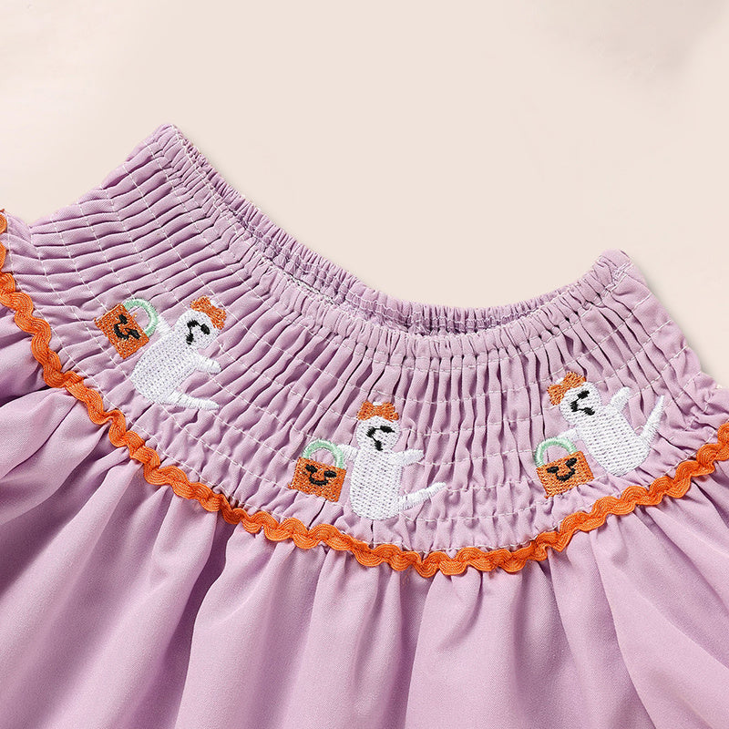 Baby Girl Halloween Dress – Ghost Embroidery with Headband Costume
