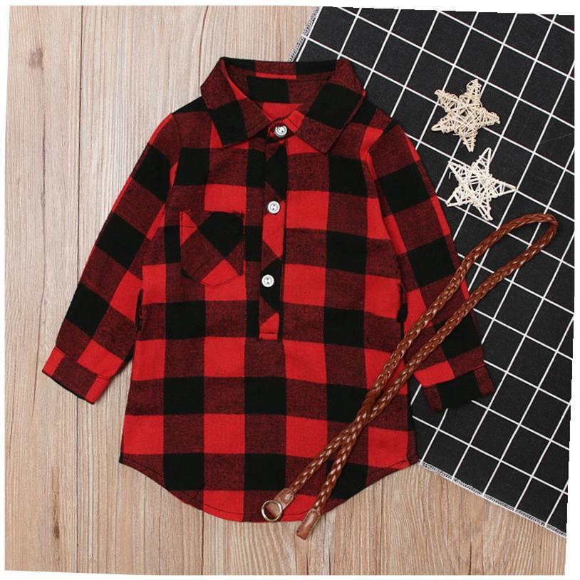 Fashion Girls Long Red Plaid Dress with Belt – Stylish Checkered Party Outfit