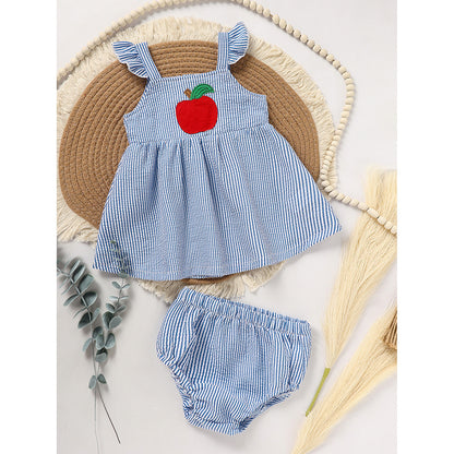 Kids Baby Girl Back to School Outfit – Ruffle Sleeve Top & Shorts Set